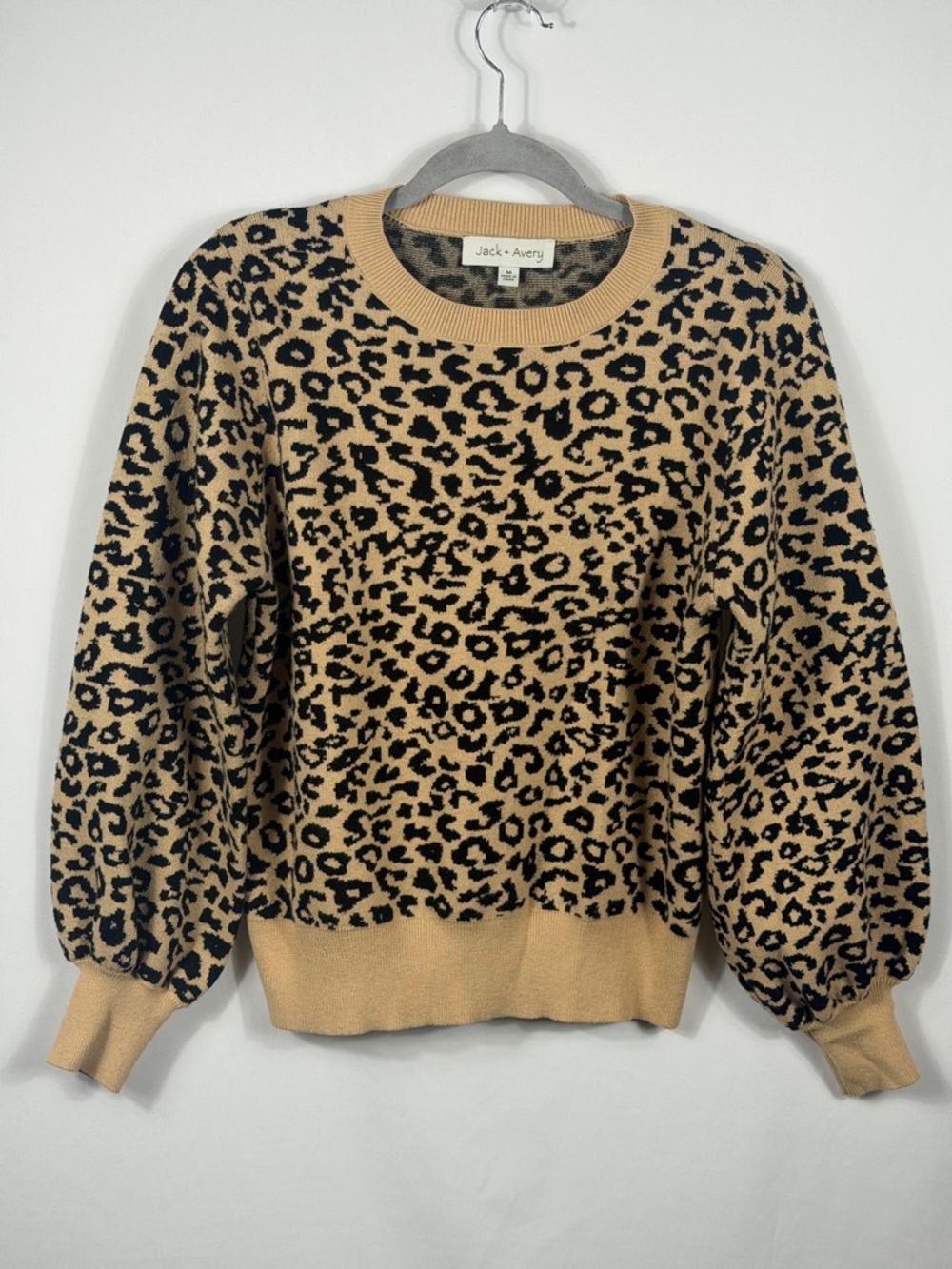 Black & Tan Leopard-Print Crewneck Sweater. Viscose Blend. Soft. Womens Size M